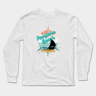 Pompano Beach Florida Retro Exploding Vintage Sunset Long Sleeve T-Shirt